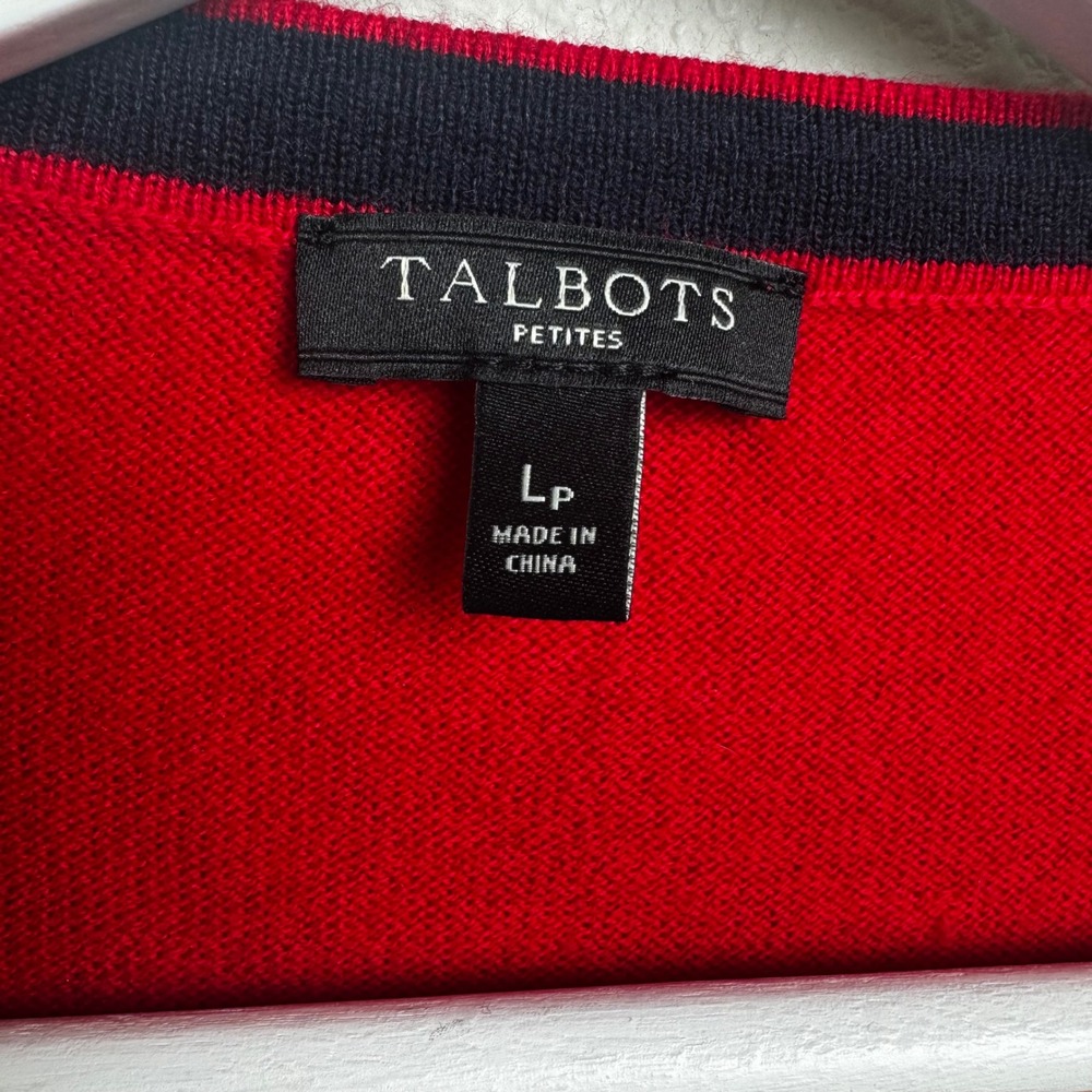 Talbots Charm Cardigan Sweater LP Red Pearl Button Bow Detail Cashmere Blend - Picture 5 of 8